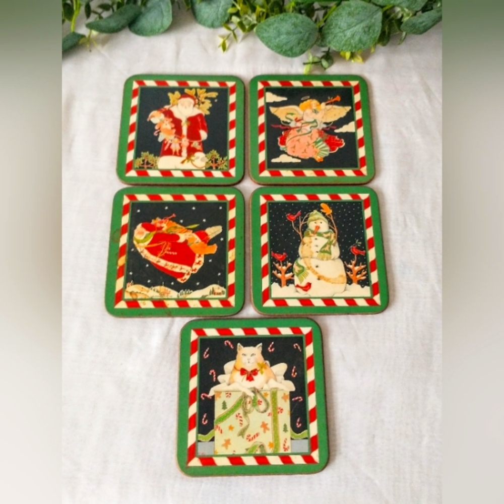 Vintage PIMPERNEL Christmas Coasters - Group of 5 - Made in England